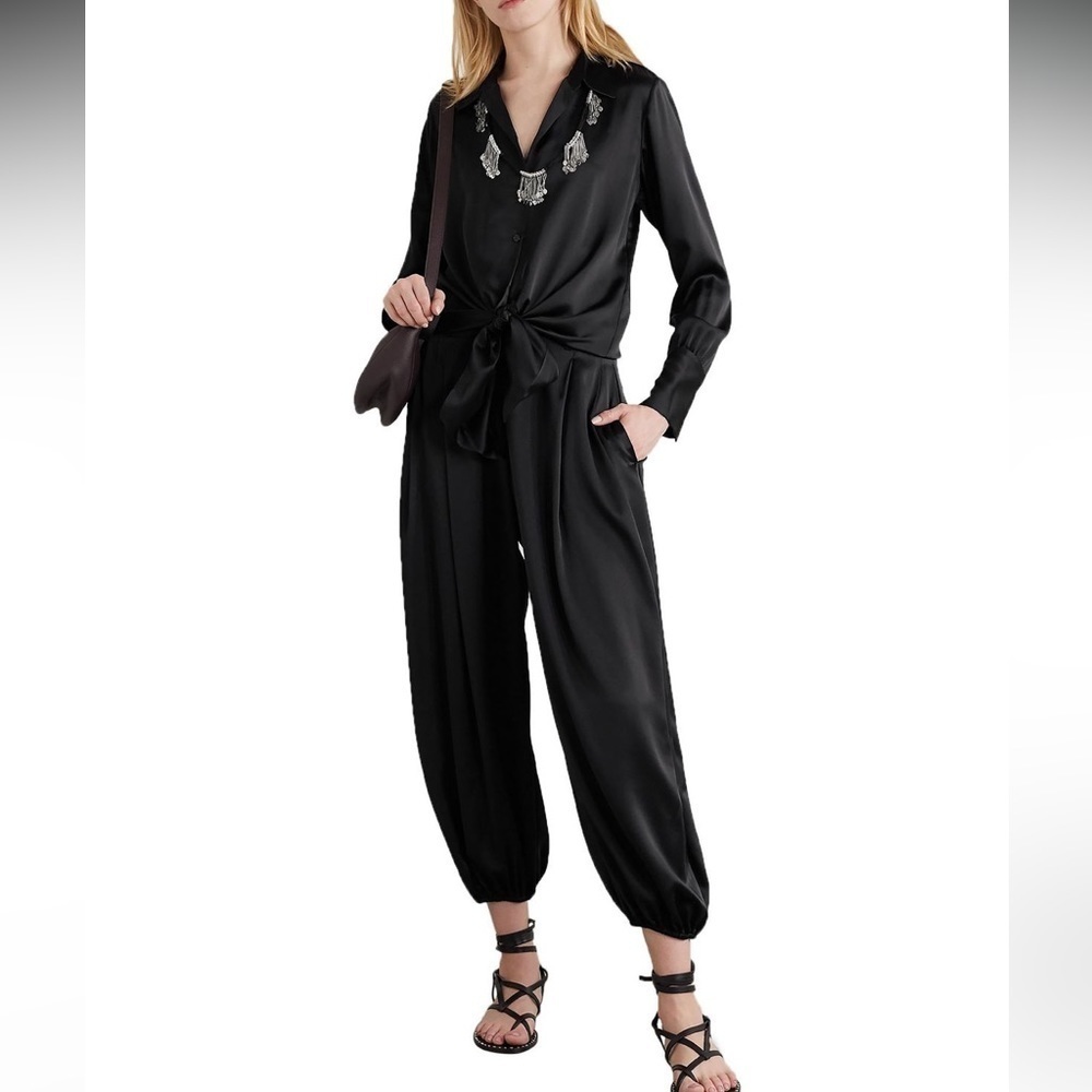 Nili Lotan Women’s Lisbon Silk-Charmeuse Black Pleated Tapered Pants Size 0